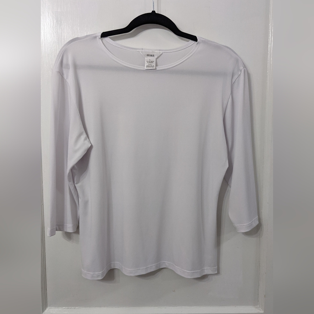 White 3/4 Sleeve Top Size L Fiore